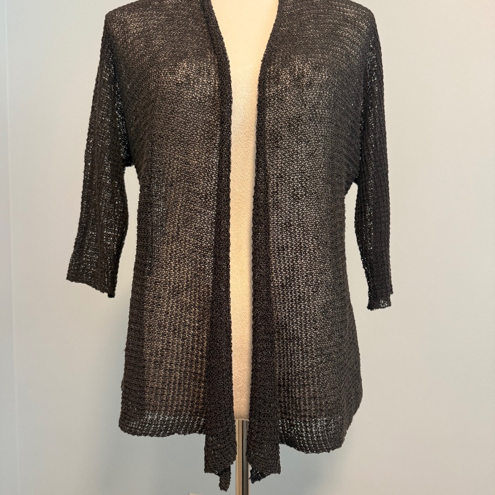 Eileen Fisher Women’s Open Front Linen/Cotton Brown Cardigan Size Mp